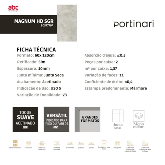 Porcelanato Portinari Magnum Hd Sgr 58,4x117cm Retificado - Imagem principal - 69c419df-ebd8-4c8c-bac0-c0e341694ef2
