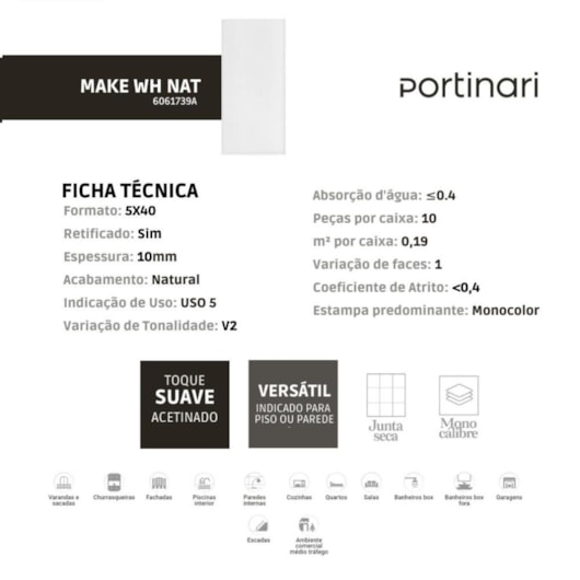 Porcelanato Portinari Make Wh Natural 4,82x40cm Bold - Imagem principal - 83610a47-ccfe-4fdb-9e63-cbc2a1f48c0d