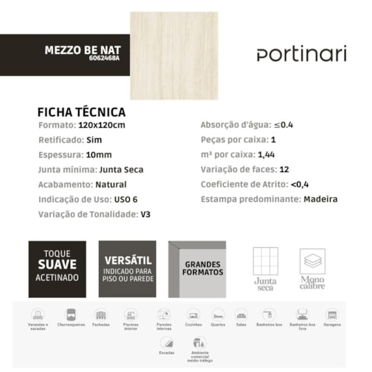 Porcelanato Portinari Mezzo Be Natural 120x120cm Retificado - Imagem principal - 9bd0aa5f-cba6-4845-8421-c23ffc01b775