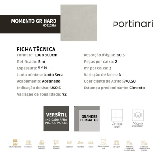 Porcelanato Portinari Momento Gr Externo 100x100cm Retificado - Imagem principal - f78cb237-b28d-4181-be09-5ae9353d928f