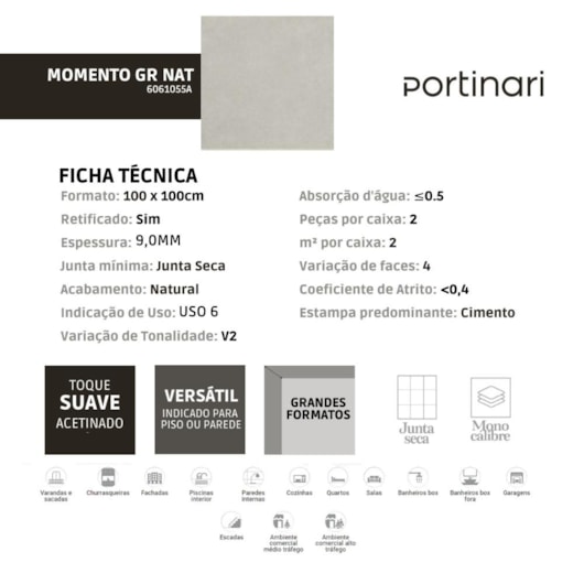 Porcelanato Portinari Momento Grigio Natural 100x100cm Retificado - Imagem principal - 169df529-c440-46be-b475-6eb5b15c8729