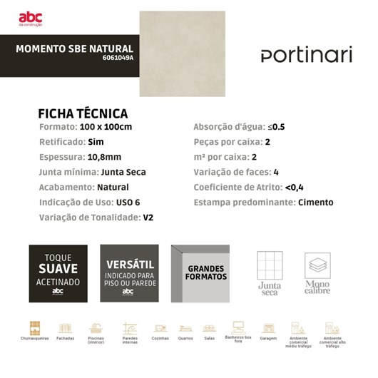 Porcelanato Portinari Momento Sbe Natural 100x100cm Retificado - Imagem principal - 7b1fd7f9-037d-4eff-be31-db27b95c1a8f