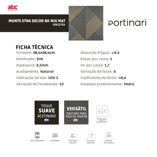 Porcelanato Portinari Monte Etna Decor Bk Mix Matte 58,4x58,4cm Retificado - Imagem principal - b01b01fd-9379-4ed0-a484-a354d27a5c70