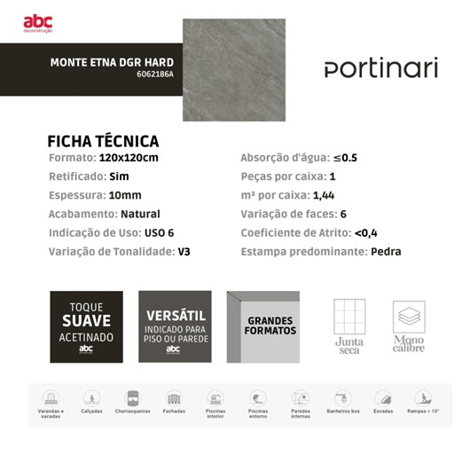 Porcelanato Portinari Monte Etna Dgr Hard Pei6 120x120cm Retificado - Imagem principal - 5327324f-0182-4c98-b324-e9872203f697