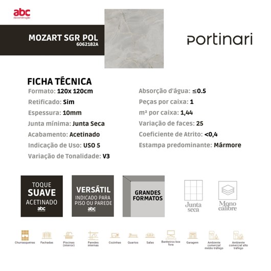 Porcelanato Portinari Mozart Sgr Polido 120x120cm Retificado - Imagem principal - 4764db01-76f8-4b85-98f5-368d636afd25