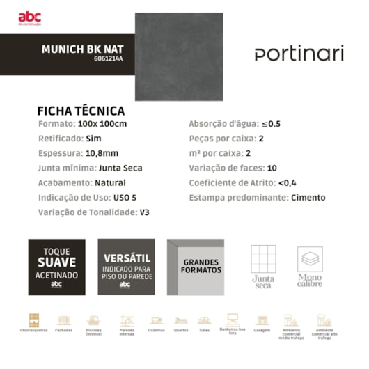 Porcelanato Portinari Munich Bk Natural Pei 3 100x100cm Retificado - Imagem principal - 5e8675d3-0fa2-4779-9cd4-e3649f66a05c