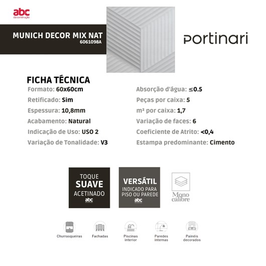 Porcelanato Portinari Munich Decor Mix Natural Pei 0 60x60cm Retificado - Imagem principal - c4fab514-7bb6-4d22-a368-53d939e59425