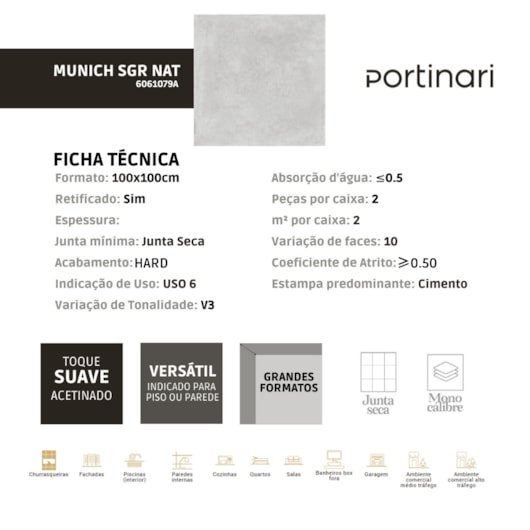 Porcelanato Portinari Munich Sgr Hard 100x100cm Retificado - Imagem principal - 4a076769-578a-4163-be9d-1f6639bf8a93