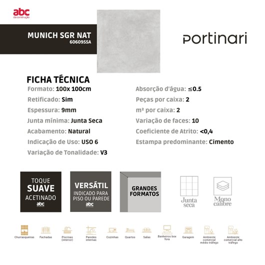 Porcelanato Portinari Munich Sgr Natural 100x100cm Cinza Retificado  - Imagem principal - 65d54e1e-4e88-49a3-9dfb-43221d24e214
