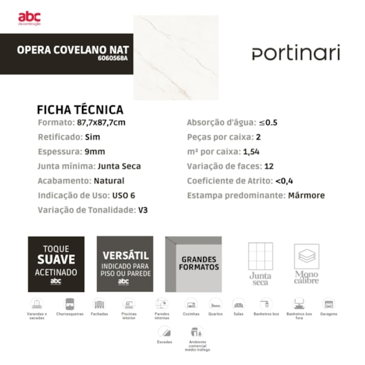 Porcelanato Portinari Ópera Covelano Natural 87,7x87,7cm Retificado - Imagem principal - 809eaed3-965e-4379-90b2-0c8d038cc4a0