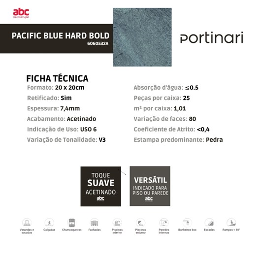 Porcelanato Portinari Pacific Blue Hard Pei4 20x20cm Bold - Imagem principal - 5cae0655-f209-41a4-a600-deb360da4a3f