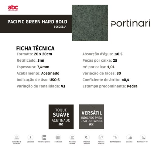 Porcelanato Portinari Pacific Green Hard Pei4 20x20cm Bold - Imagem principal - 725c9003-d2d8-4397-8297-fb3fad25301b
