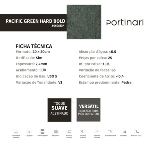 Porcelanato Portinari Pacific Green Lux 20x20cm Bold - Imagem principal - d6145458-d6f7-4306-92fa-d7731a20a943