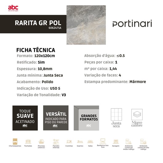 Porcelanato Portinari Rarita Gr Polido 120x120cm Retificado - Imagem principal - c4688bc9-a580-4242-9aac-d6b3e4b97053