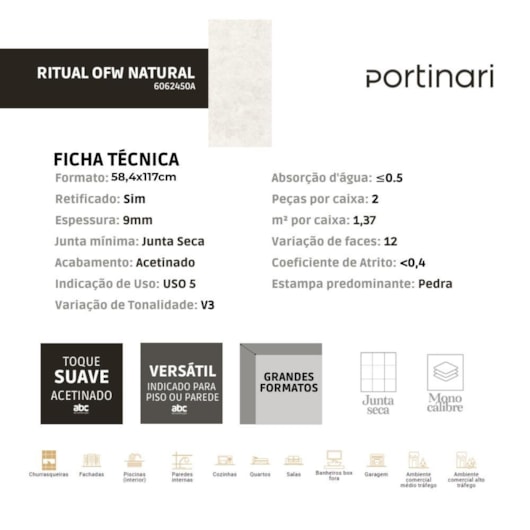 Porcelanato Portinari Ritual Ofw Natural 58,4x117cm Retificado - Imagem principal - b0fc422b-2eb3-4a53-83b4-fbb6c23aaa4c