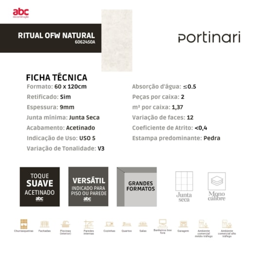 Porcelanato Portinari Ritual Ofw Natural 60x120cm Retificado - Imagem principal - f2145cd9-6cd4-4bb2-b04d-f2d64e2ae84d