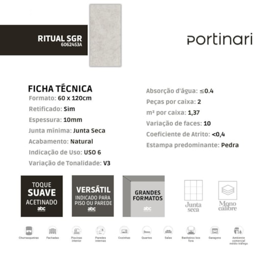 Porcelanato Portinari Ritual Sgr Natural 58,4x117cm Retificado - Imagem principal - ed1ad0bf-9fd4-4662-817b-1af9ab463464