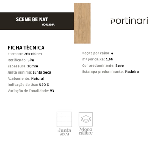 Porcelanato Portinari Scene Be Natural 26x160cm Retificado - Imagem principal - fd961ca3-ab97-473d-8551-3b4c74e9a829