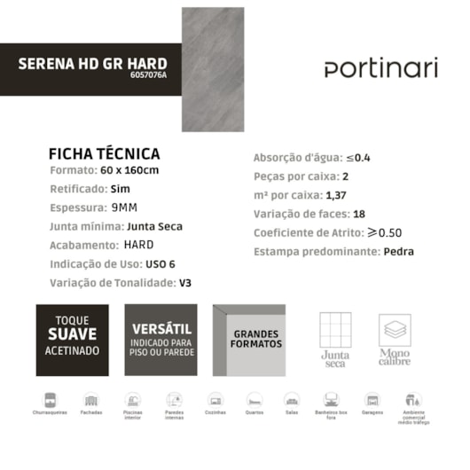 Porcelanato Portinari Serena Hd Gr Hard 60x120cm Retificado - Imagem principal - fdc527ca-fb6f-4311-978f-0e59ebfc0723