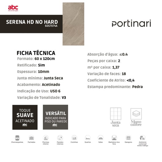 Porcelanato Portinari Serena Hd No Hard Pei 4 60x120cm Retificado - Imagem principal - 5c182176-dea4-4c4f-addc-d07750f51ff6