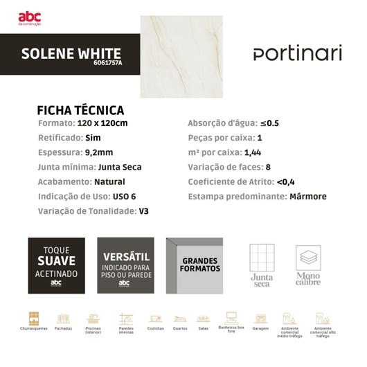 Porcelanato Portinari Solene White Natural 120x120cm Mármore Retificado  - Imagem principal - b1574865-f2cf-4b2c-a127-f398f36faaac
