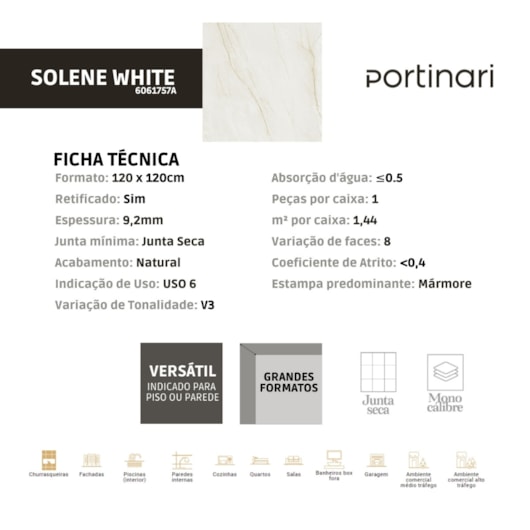 Porcelanato Portinari Solene White Natural 120x120cm Retificado - Imagem principal - 5c737963-b39d-4440-aafa-a7133c117e16