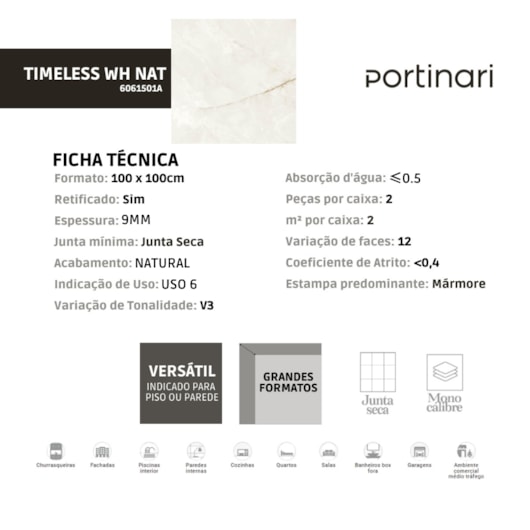 Porcelanato Portinari Timeless Wh Natural 100x100cm Retificado - Imagem principal - 23e4fd2d-c7a0-4211-a2d6-4434ebfb1b7c