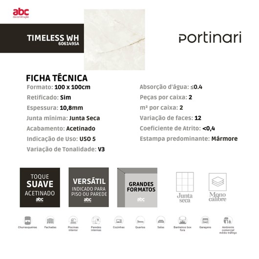 Porcelanato Portinari Timeless Wh Polido 100x100cm Retificado - Imagem principal - 979017ed-a09e-419a-8115-36d4f0e00fe7