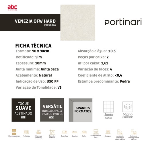 Porcelanato Portinari Venezia Ofw Hard 90x90cm Retificado - Imagem principal - d7f5bd92-bfc5-4bcf-8085-3fa00e044900