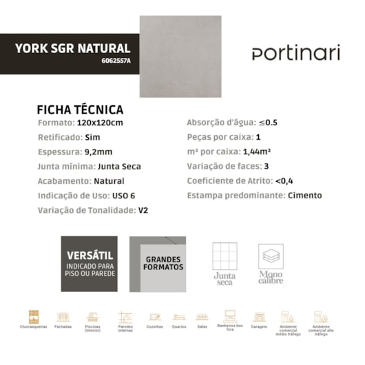 Porcelanato Portinari York Sgr Externo 120x120cm Retificado - Imagem principal - fa2b22c5-cbe2-462d-b67e-ec21aa3ff37a