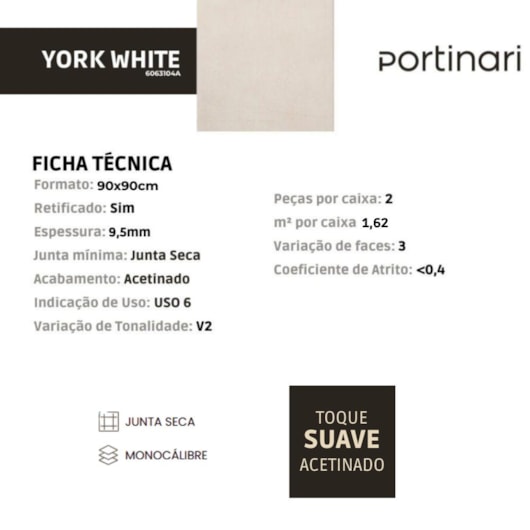 Porcelanato Portinari York White Acetinado 90x90cm Retificado - Imagem principal - b0f4c4bd-a87f-485a-8ee0-45594f78e994