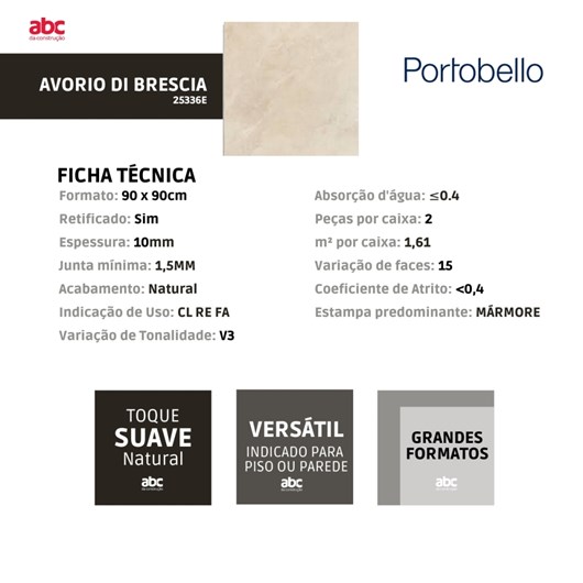 Porcelanato Portobello Avorio Di Brescia Natural 90x90cm Bege Retificado  - Imagem principal - d232b061-3920-4111-a84e-6ad4087be670