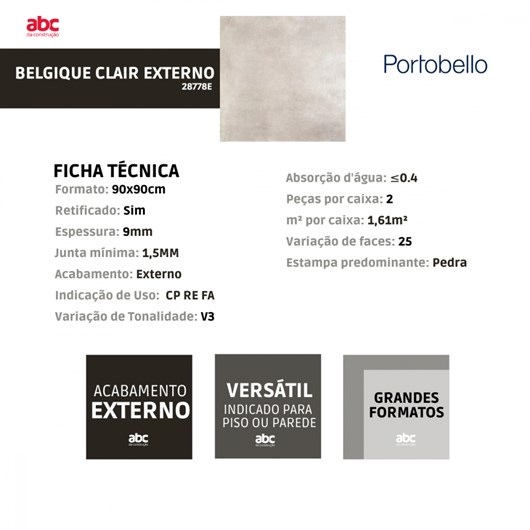 Porcelanato Portobello Belgique Clair Externo 90x90cm Branco Retificado  - Imagem principal - 31c1af06-4471-4d88-9211-30c821d9b715