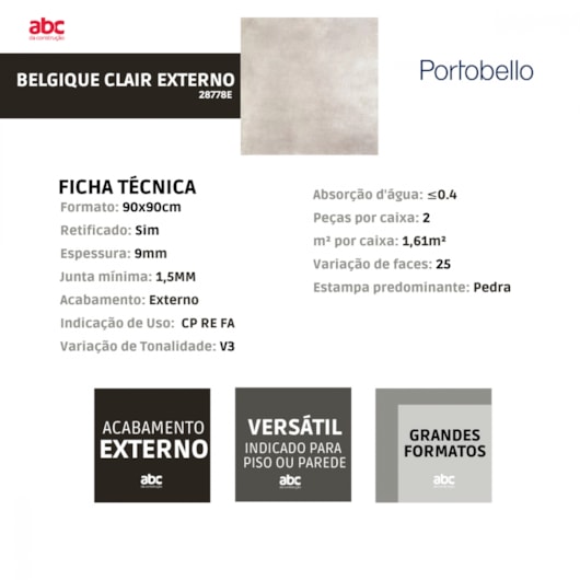 Porcelanato Portobello Belgique Clair Externo 90x90cm Branco Retificado  - Imagem principal - 4ffbd0c4-190c-433c-a907-d5dc6025ba17