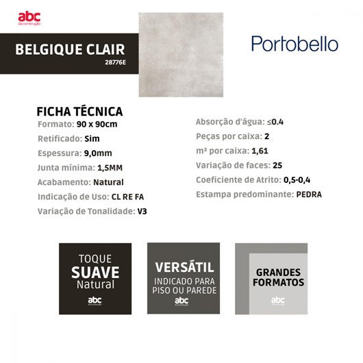 Porcelanato Portobello Belgique Clair Natural Branco 90x90cm Retificado  - Imagem principal - 3f67f48c-8059-4c78-acb7-da0a172f150d