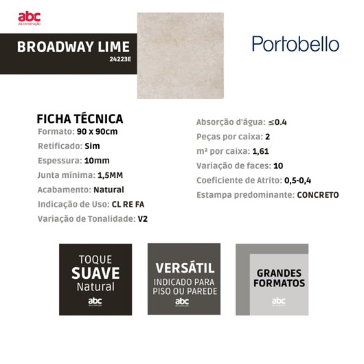 Porcelanato Portobello Broadway Lime Bege Natural 90x90cm Retificado  - Imagem principal - 7a45e9cd-f90e-489f-a989-4b2a1250190f