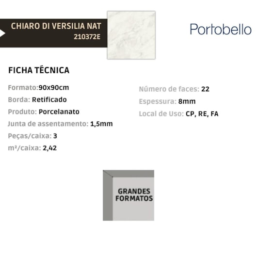 Porcelanato Portobello Chiaro Di Versilia Natural 90x90cm Retificado - Imagem principal - e4926d1d-59b4-44f9-917a-cdc8e1c746ba