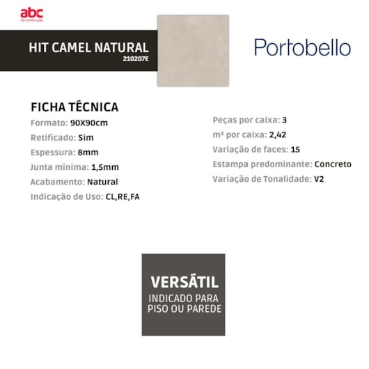 Porcelanato Portobello  Hit Camel Natural 90x90cm Retificado - Imagem principal - aa360952-dac5-406e-94aa-c6c859d45768