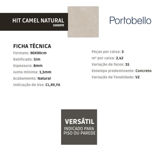 Porcelanato Portobello  Hit Camel Natural 90x90cm Retificado - Imagem principal - 57a8c316-2851-4b68-a3c1-bc6ceb6f3ba1