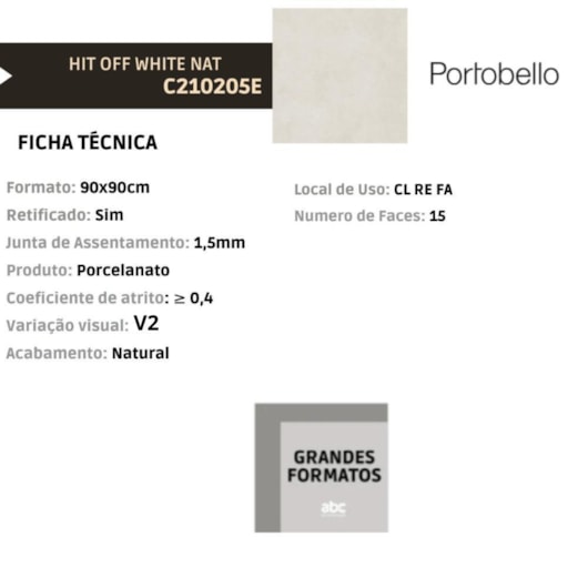 Porcelanato Portobello Hit Off White Natural 90x90cm Retificado - Imagem principal - 089f2d38-3b6c-42ca-8619-d31b6cc73bd2