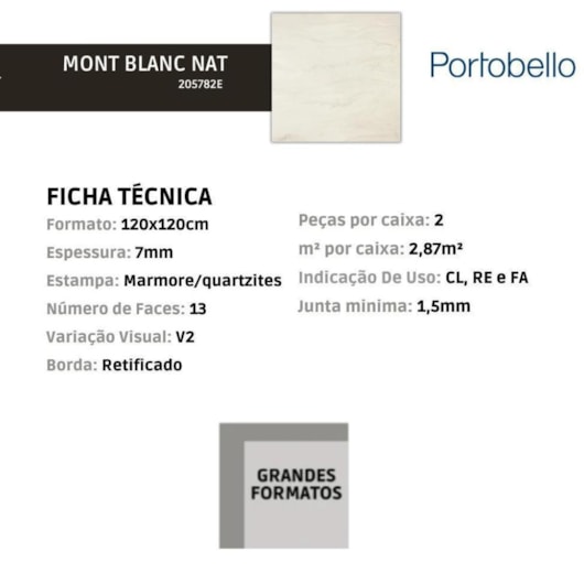 Porcelanato Portobello Mont Blanc Natural 120x120cm Retificado - Imagem principal - b79b588f-e7d4-4835-a299-3538c5b1cca9