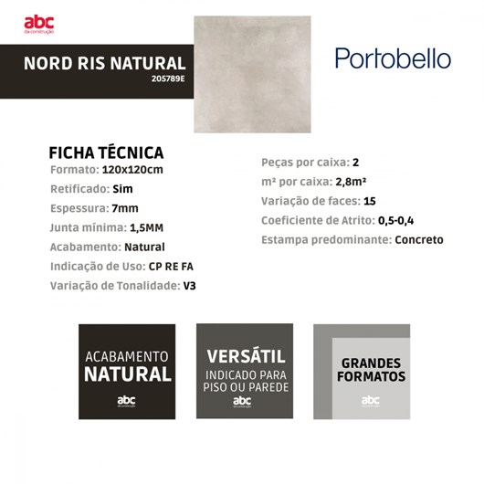 Porcelanato Portobello Nord Ris Natural 120x120cm Retificado - Imagem principal - f5520e09-b423-47e6-a6ee-2ee118296b08