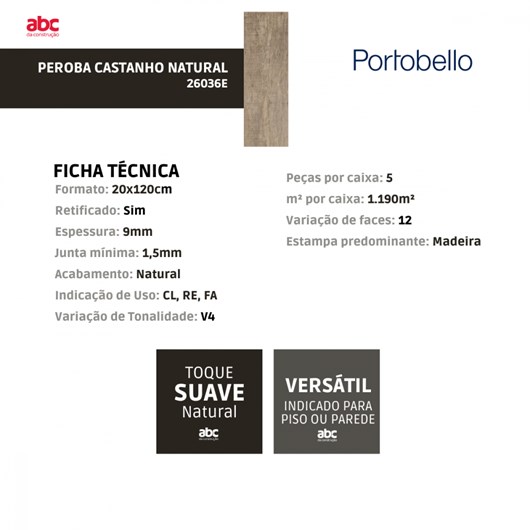 Porcelanato Portobello Peroba Envelhecida Castanho Natural 20x120cm Retificado - Imagem principal - 3f8507de-4d6c-43ec-bd9a-b555d0b6a259
