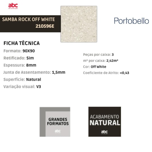 Porcelanato Portobello Samba Rock Off White Natural 90x90cm Retificado - Imagem principal - 488429aa-0ef7-4025-8da9-5a5281bbad98