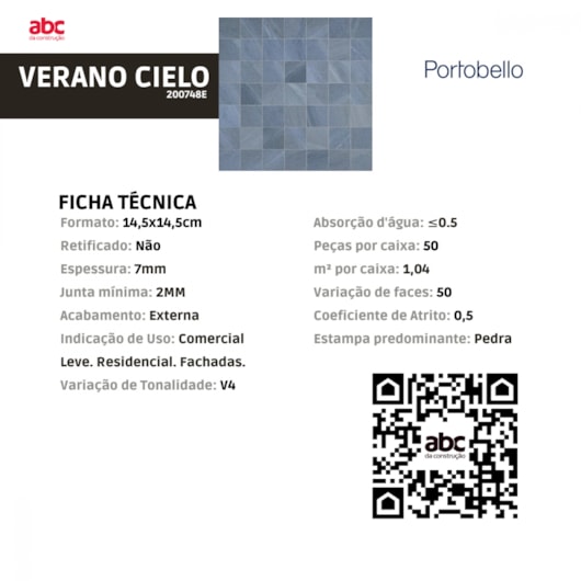 Porcelanato Portobello Verano Cielo Externo 14,5x14,5cm Bold - Imagem principal - 43b6aa61-be9a-4843-8ce3-df4c6383c80b
