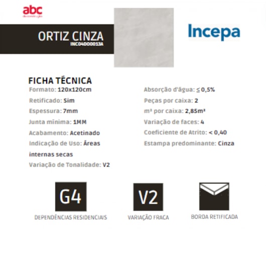 Porcelanato Retificado 120x120cm Ortiz Cinza Acetinado A Incepa - Imagem principal - b14ee870-037c-4ceb-b222-400f0cf28b17