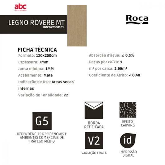 Porcelanato Retificado 120x250cm Legno Rovere Acetinado A Roca - Imagem principal - ffd97a7d-77ba-43e1-96ff-136ea58b9baf