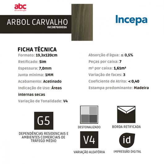 Porcelanato Retificado Arbol Carvalho Acetinado 7mm A Incepa 20x120 cm - Imagem principal - 03226826-46f4-4448-86e4-77161c582ad4
