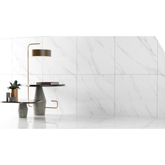 Porcelanato Retificado Bianco Carrara Polido A Villagres 61x106,5 cm - Imagem principal - 8cb4c31e-914f-4b17-9463-81eb78b90da5