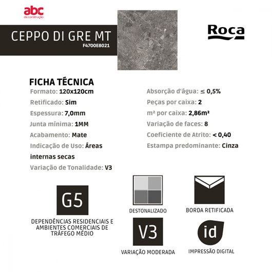 Porcelanato Retificado Ceppo Di Gre Mate Roca 120X120Cm - Imagem principal - 54b1f3d2-b083-4667-b685-32f3586f235e